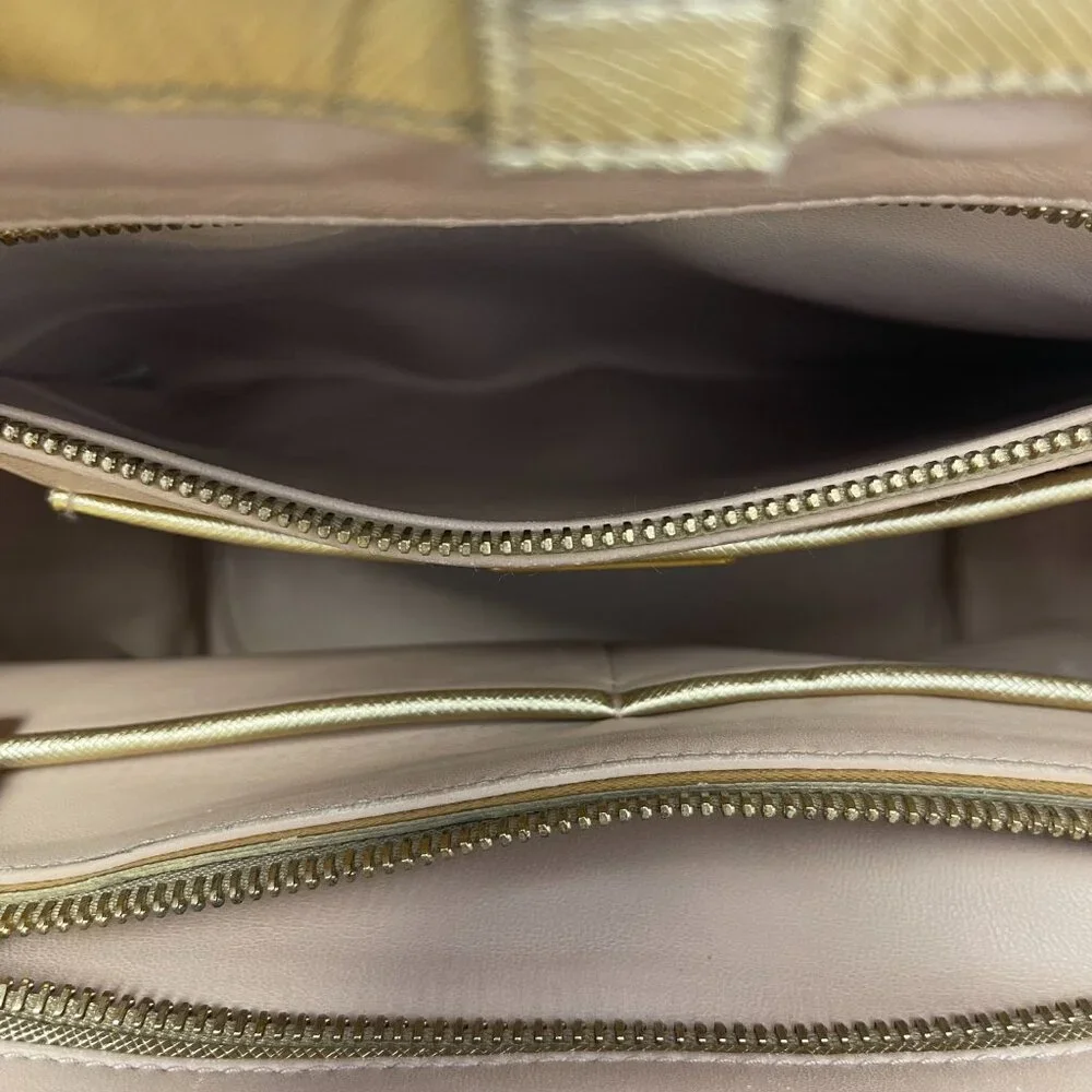 Prada Metallic Gold Saffiano Leather Vernice Studded Bucket Bag - Preowned